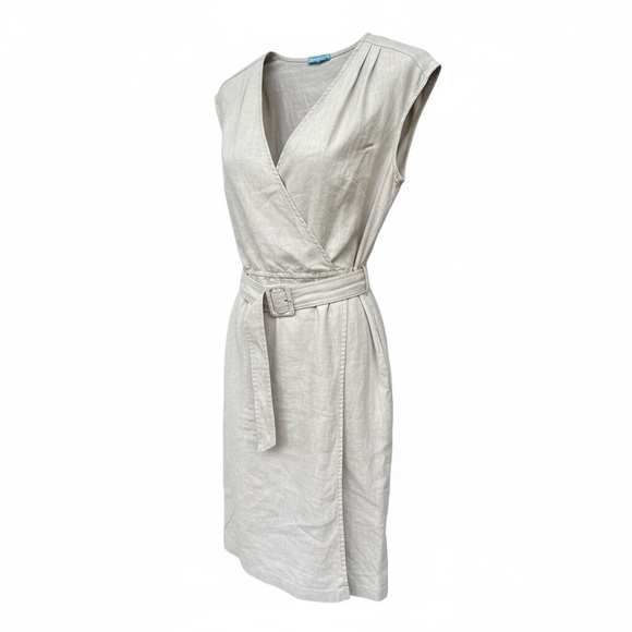 J. McLaughlin Oatmeal Linen Blend Belted Sleeveless Dress - Size Small - Picture 10 of 10